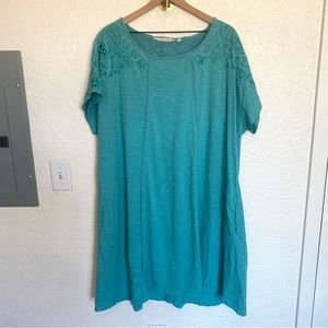 Soft Surroundings, Turquoise Embroidered Cottom Dress Plus Boho Coastal/3X